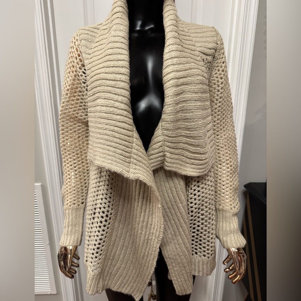 LOFT Beige Textured Open-Front Cardigan - Picture 2 of 5